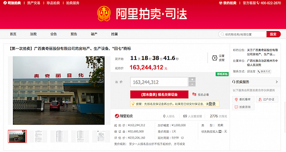 田七牙膏底价1.63亿拍卖工厂和商标